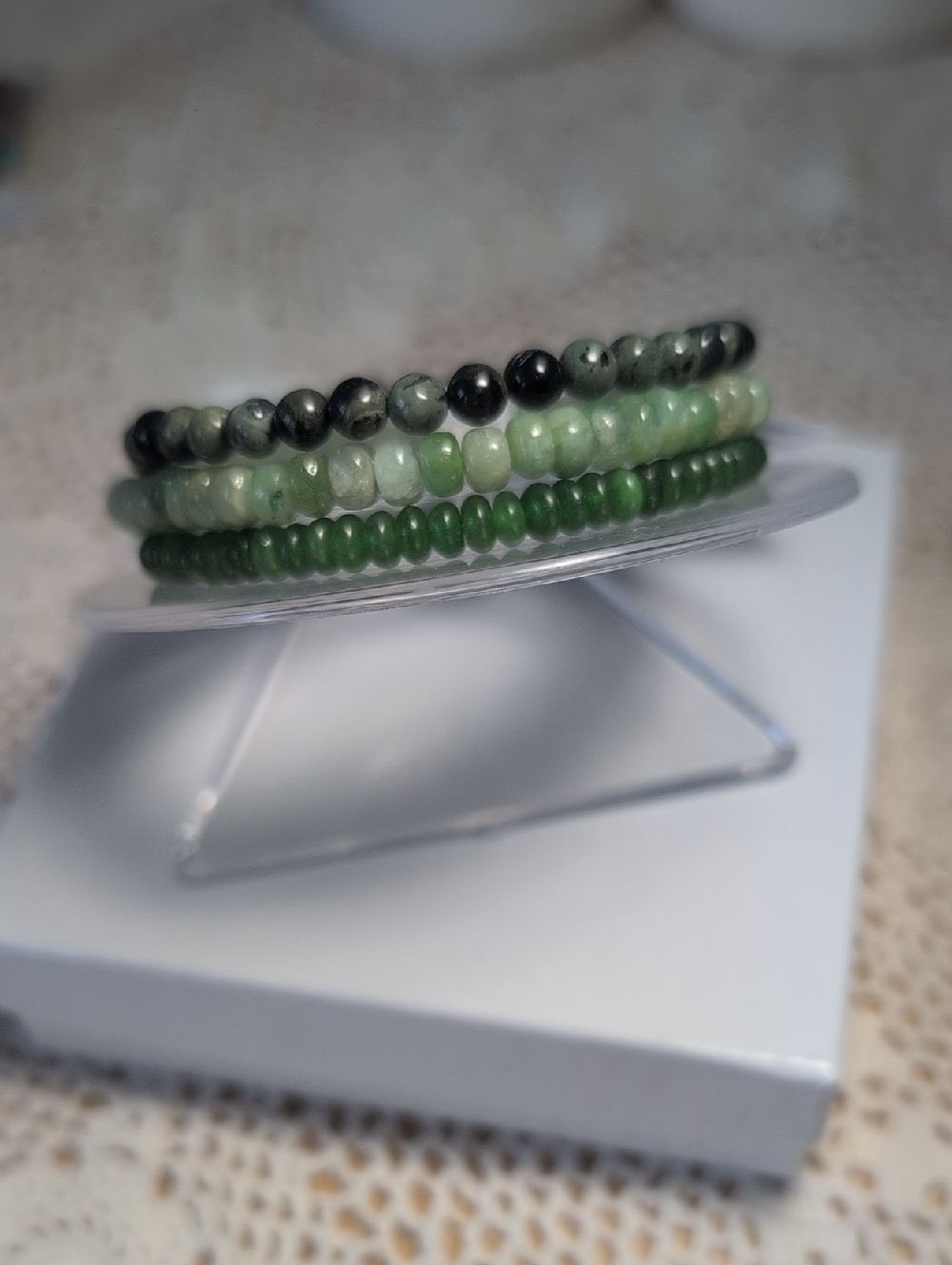 3-Piece Green Crystal Stacking Set: Emerald, Jade & Jasper • Alaska
